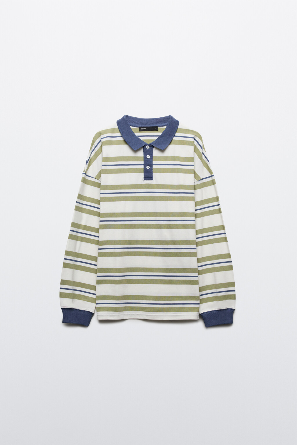 Лонгслив-поло в полоску - цвет бежевый - 1