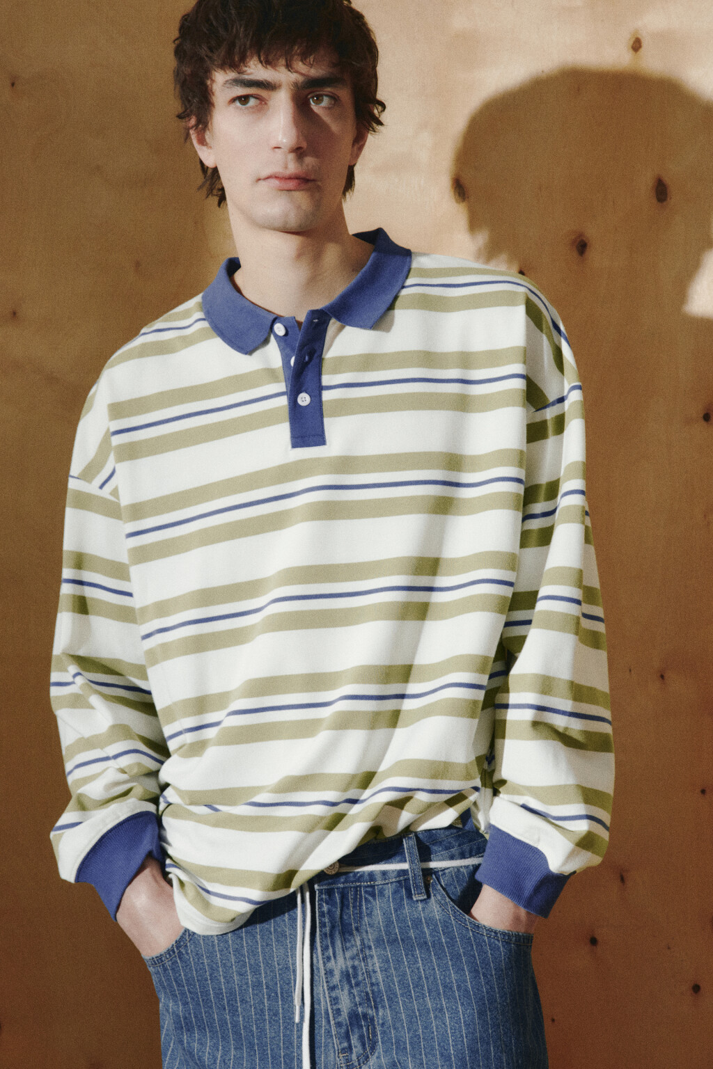 Лонгслив-поло в полоску - цвет бежевый - 3