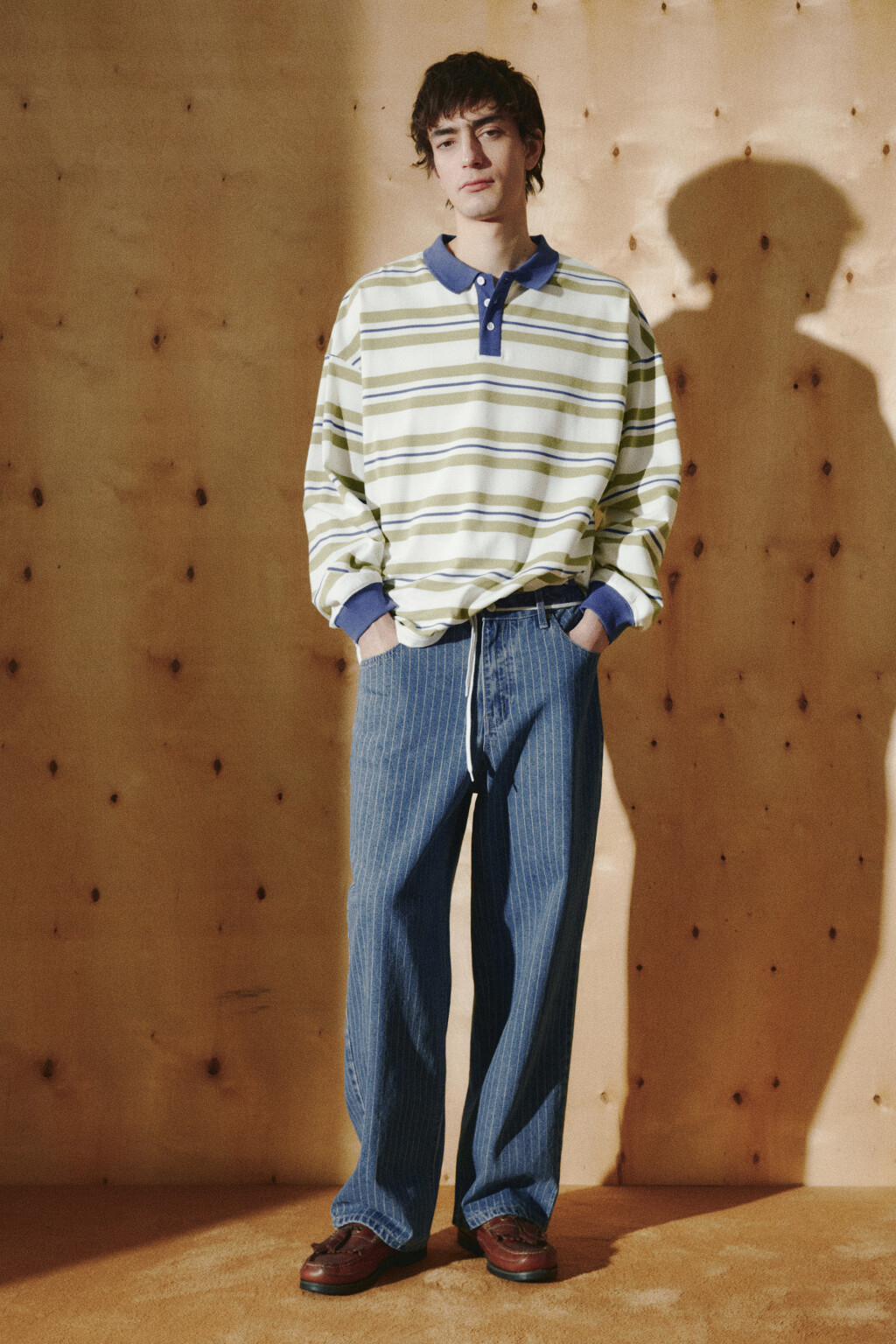 Лонгслив-поло в полоску - цвет бежевый - 6