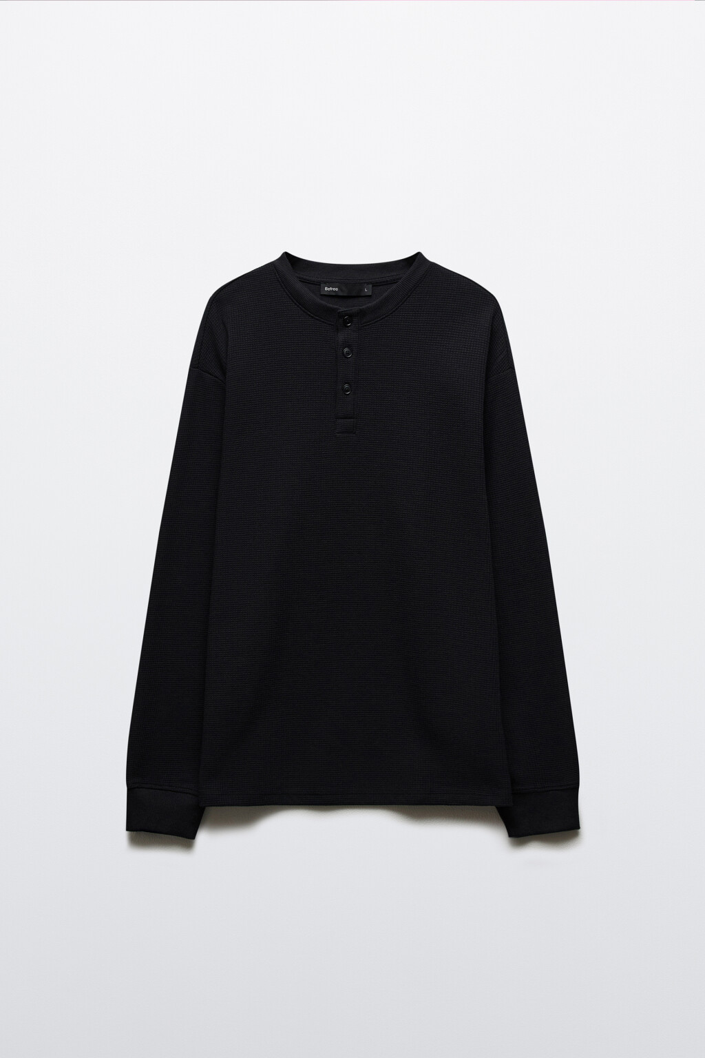 Лонгслив хенли трикотажный на пуговицах - цвет черный - 1