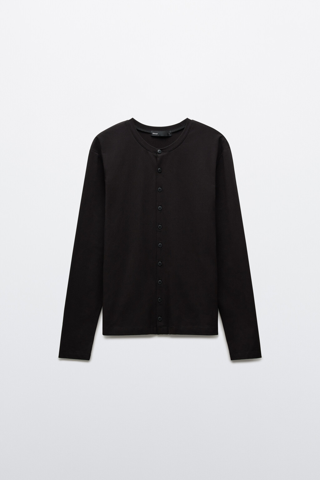 Лонгслив из хлопкового трикотажа на пуговицах - цвет черный - 7