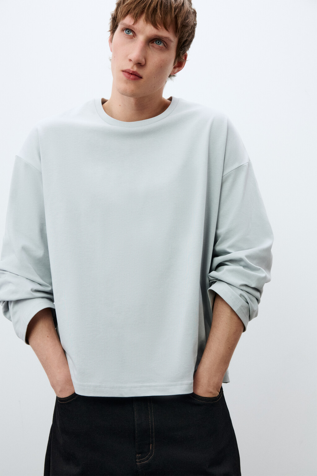 Лонгслив хлопковый базовый - цвет серый - 2