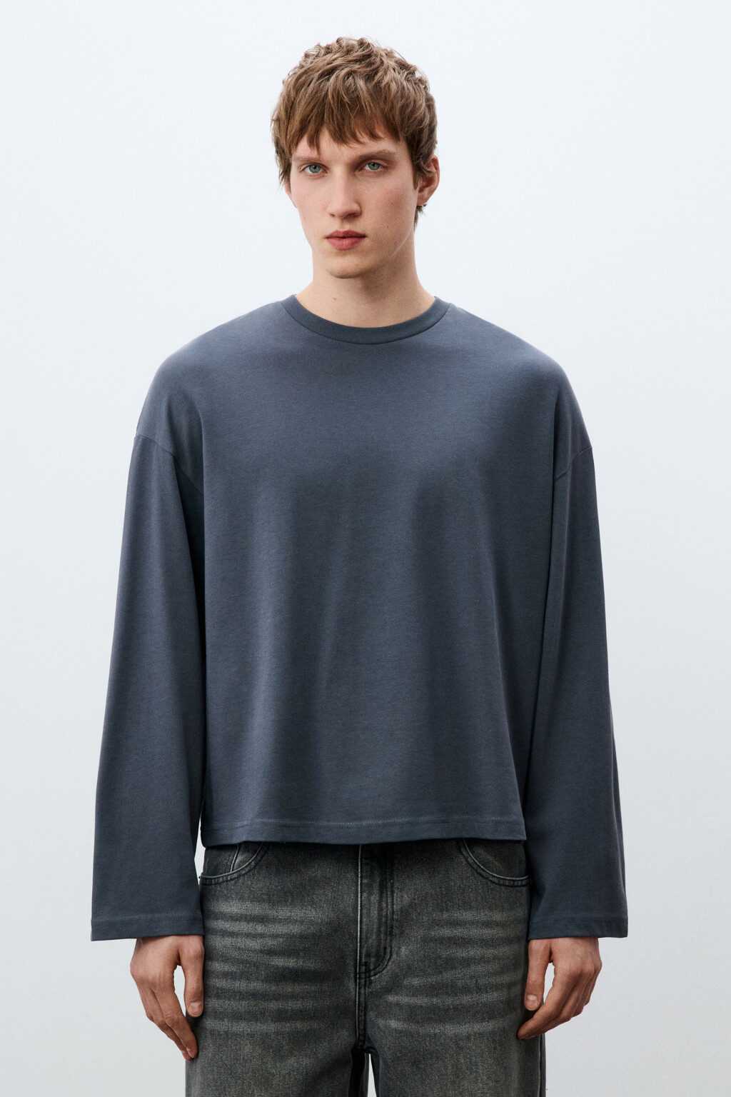 Лонгслив хлопковый базовый - цвет серый - 2