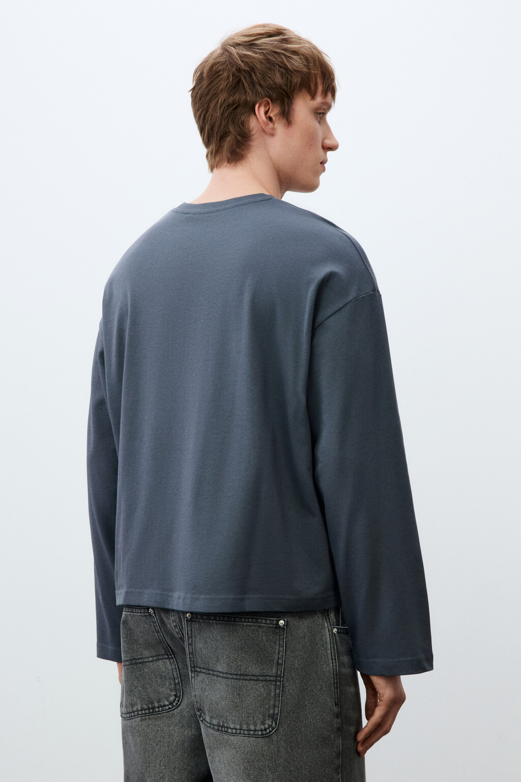 Лонгслив хлопковый базовый - цвет серый - 3