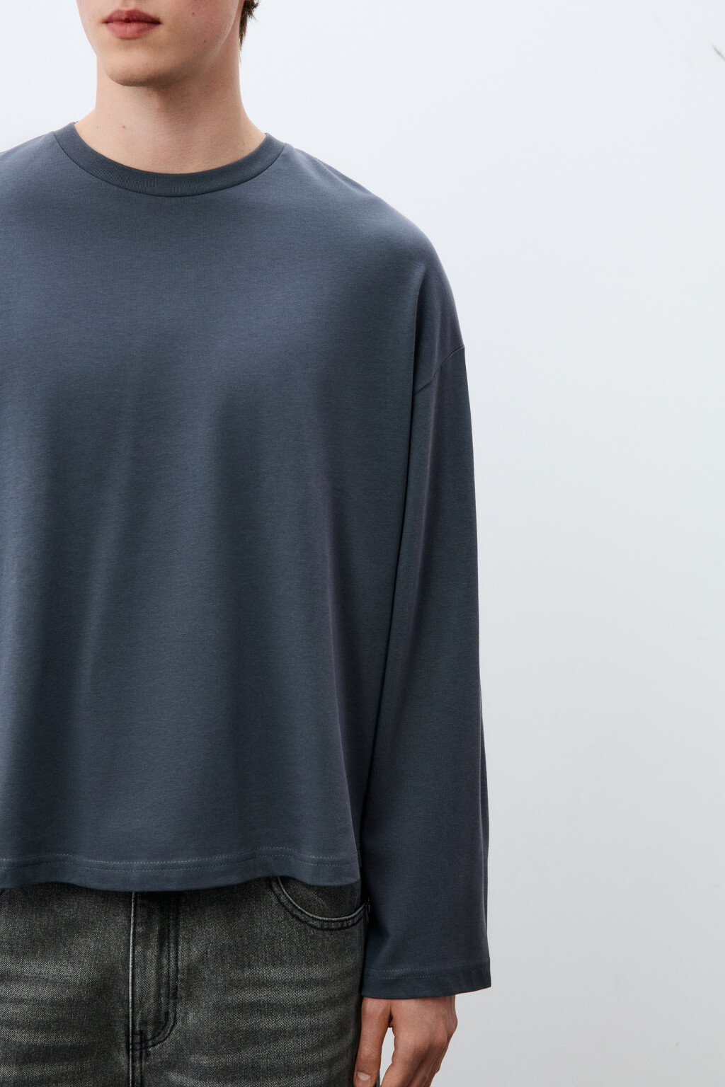 Лонгслив хлопковый базовый - цвет серый - 5