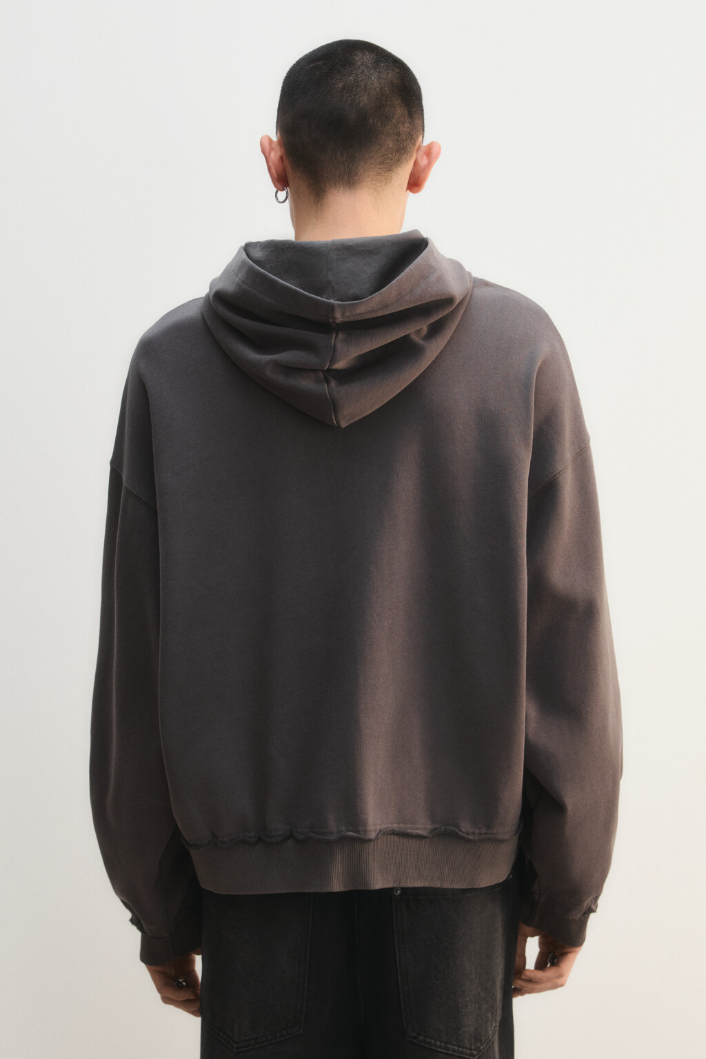 Худи-зипка из футера с вареным эффектом - цвет серый - 4