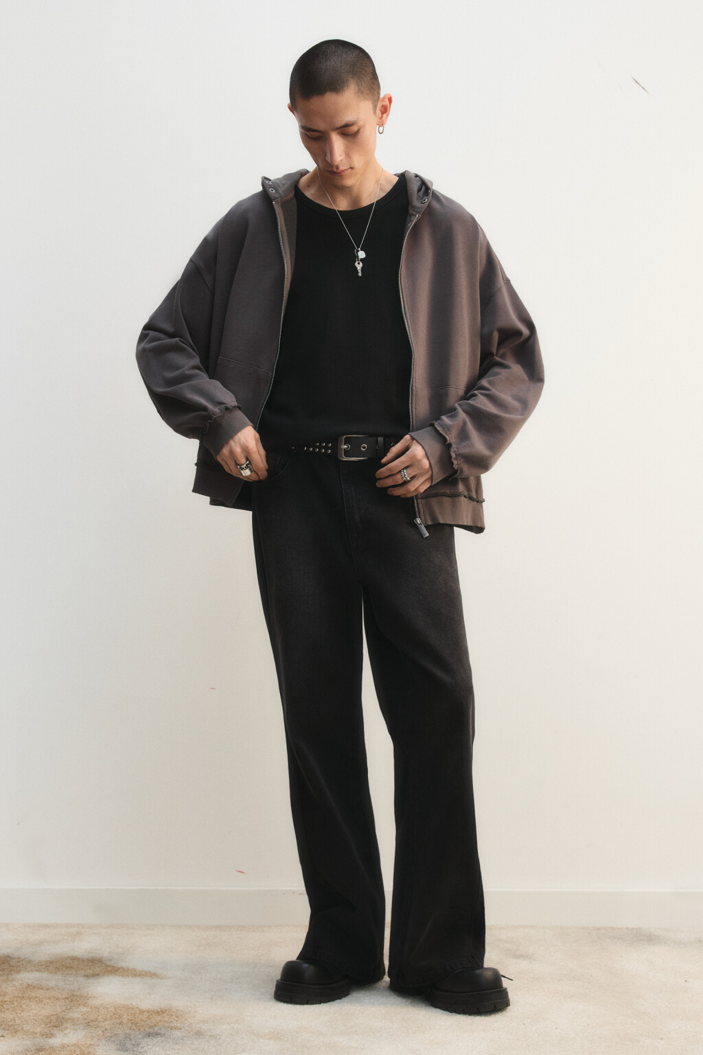 Худи-зипка из футера с вареным эффектом - цвет серый - 5