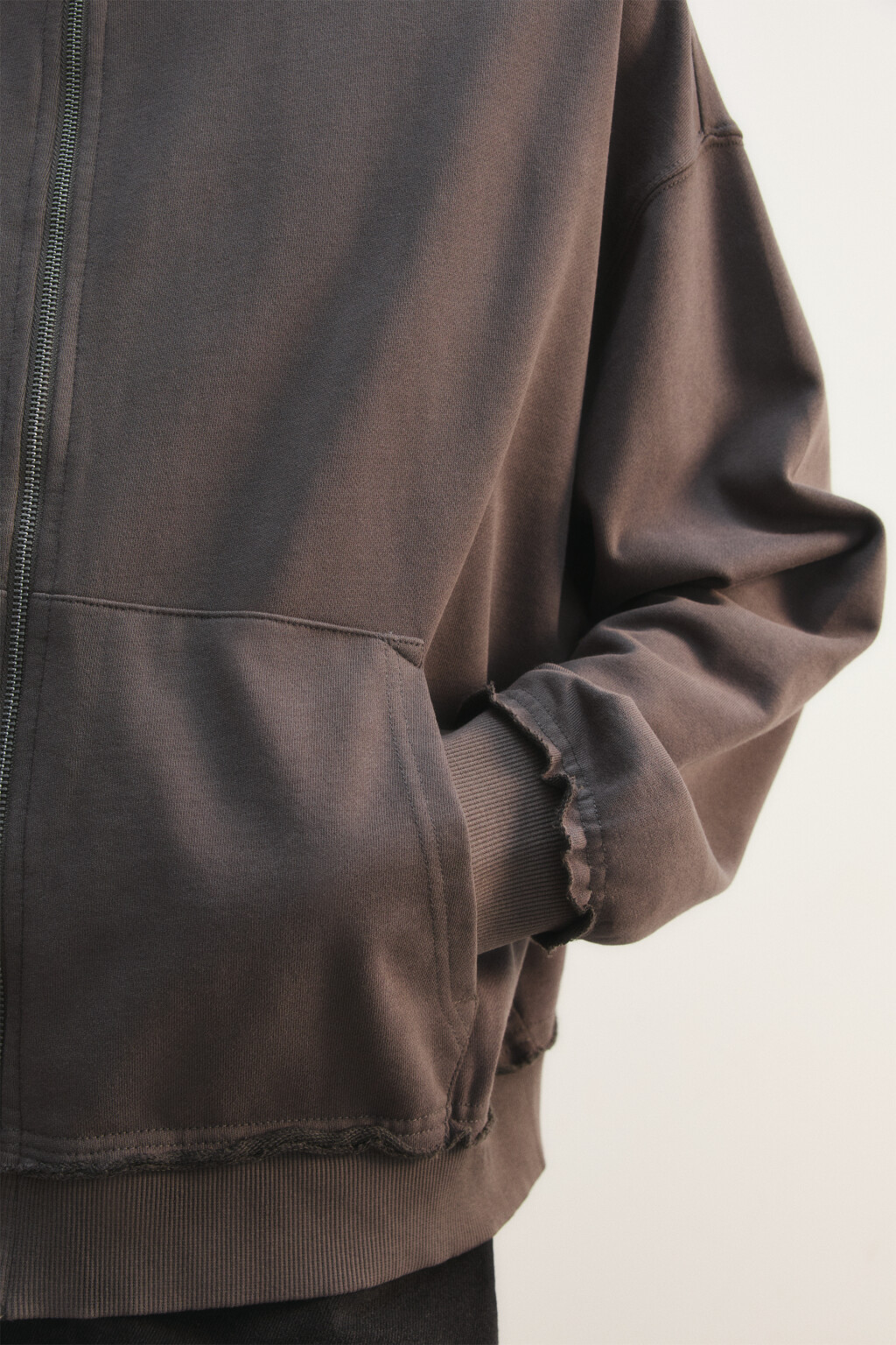 Худи-зипка из футера с вареным эффектом - цвет серый - 7