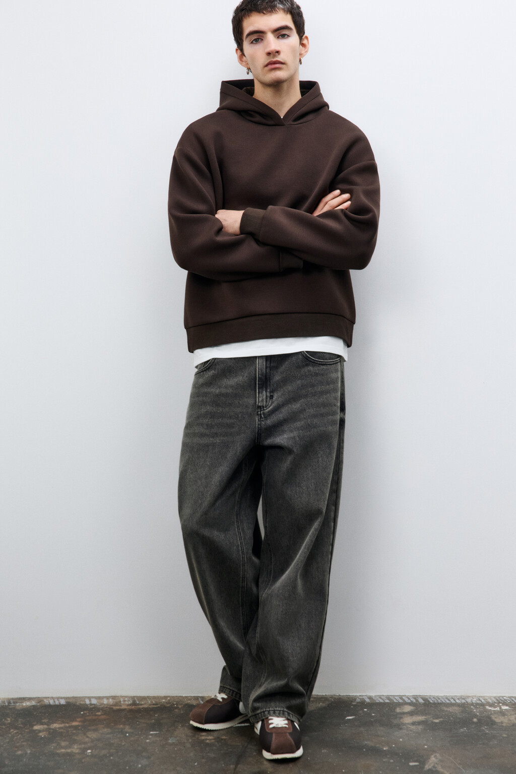 Худи с капюшоном и имитацией футболки - цвет коричневый - 1