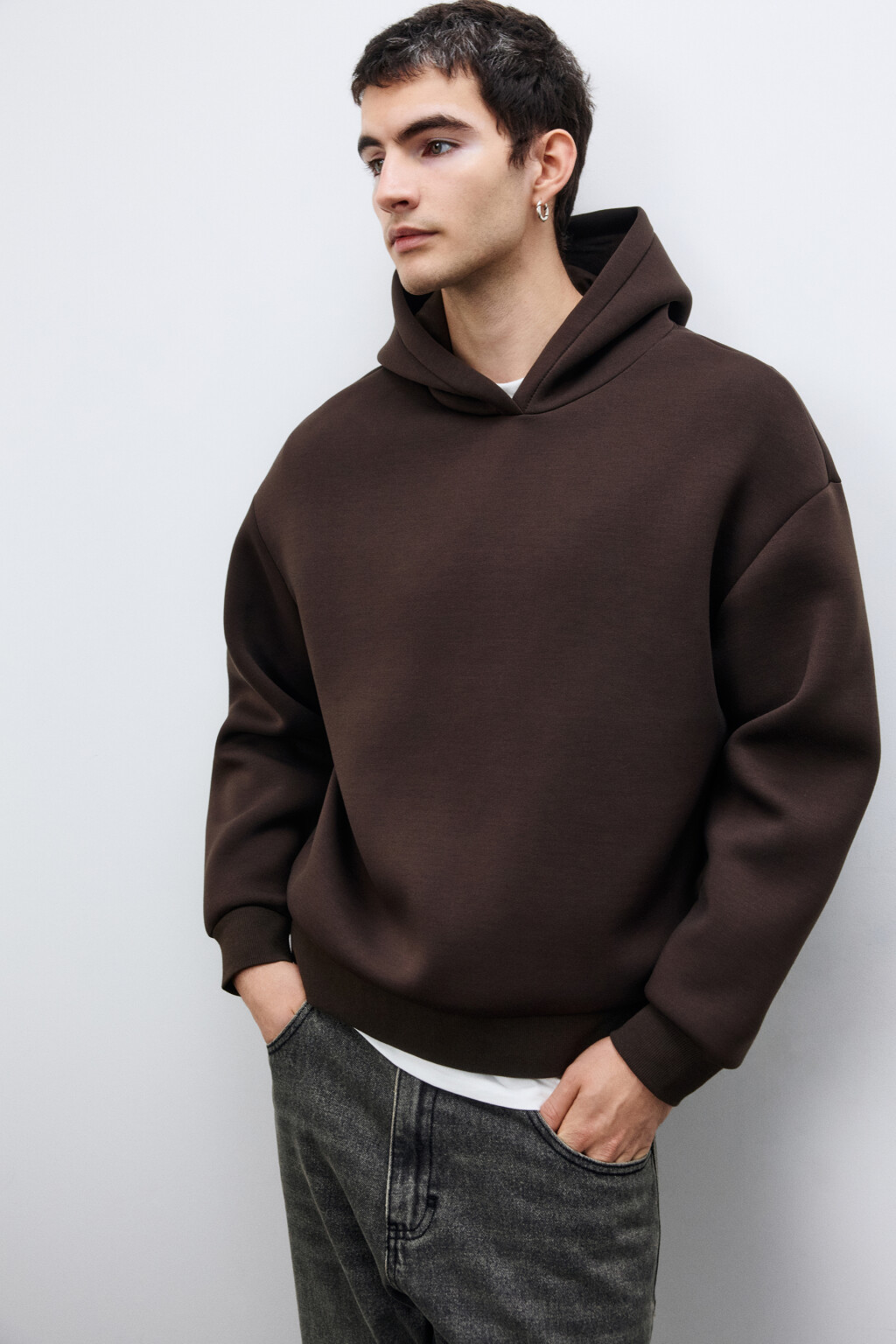 Худи с капюшоном и имитацией футболки - цвет коричневый - 2