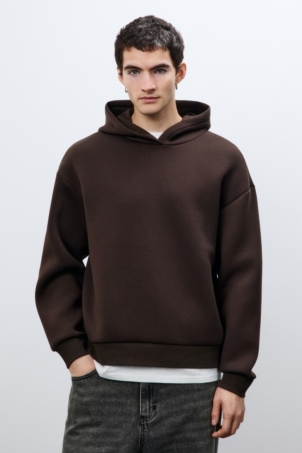 Худи с капюшоном и имитацией футболки - цвет коричневый - 3