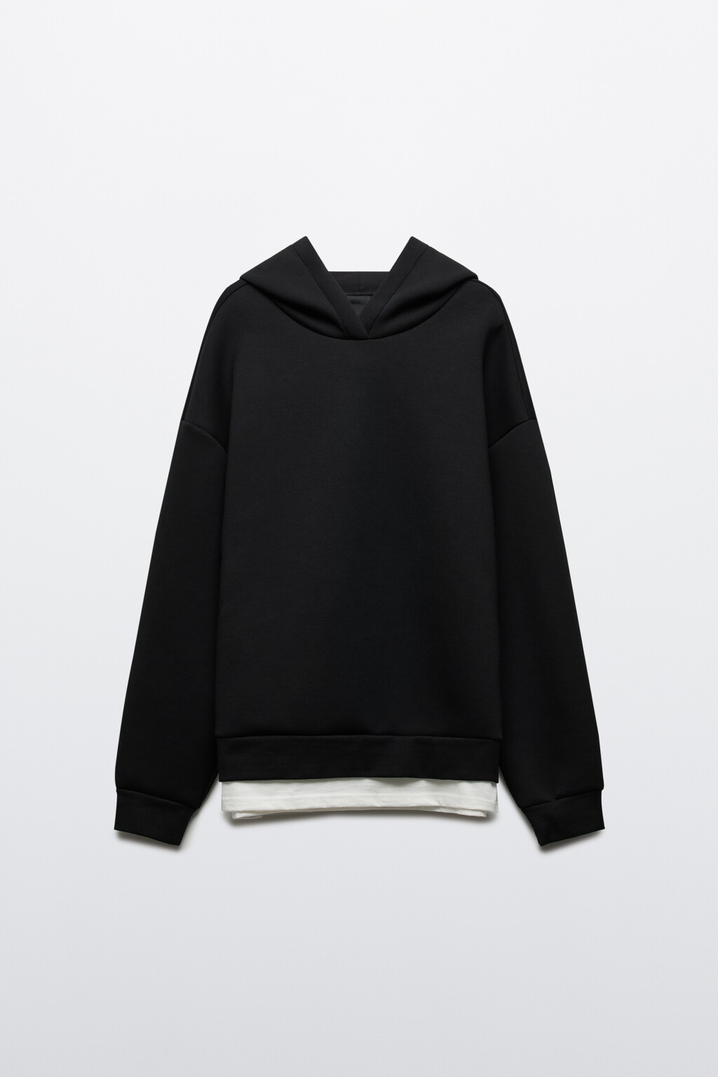 Худи с капюшоном и имитацией футболки - цвет черный - 1