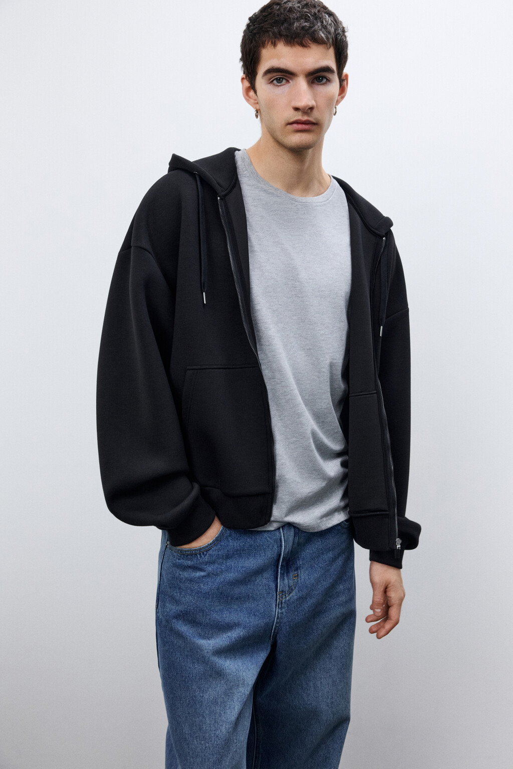 Худи-зипка базовая - цвет черный - 2