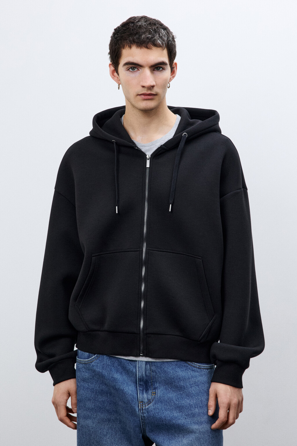 Худи-зипка базовая - цвет черный - 3