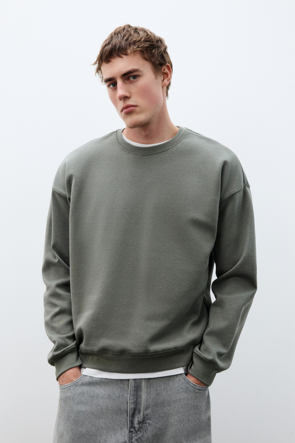 Свитшот базовый удлиненный - цвет зеленый - 1