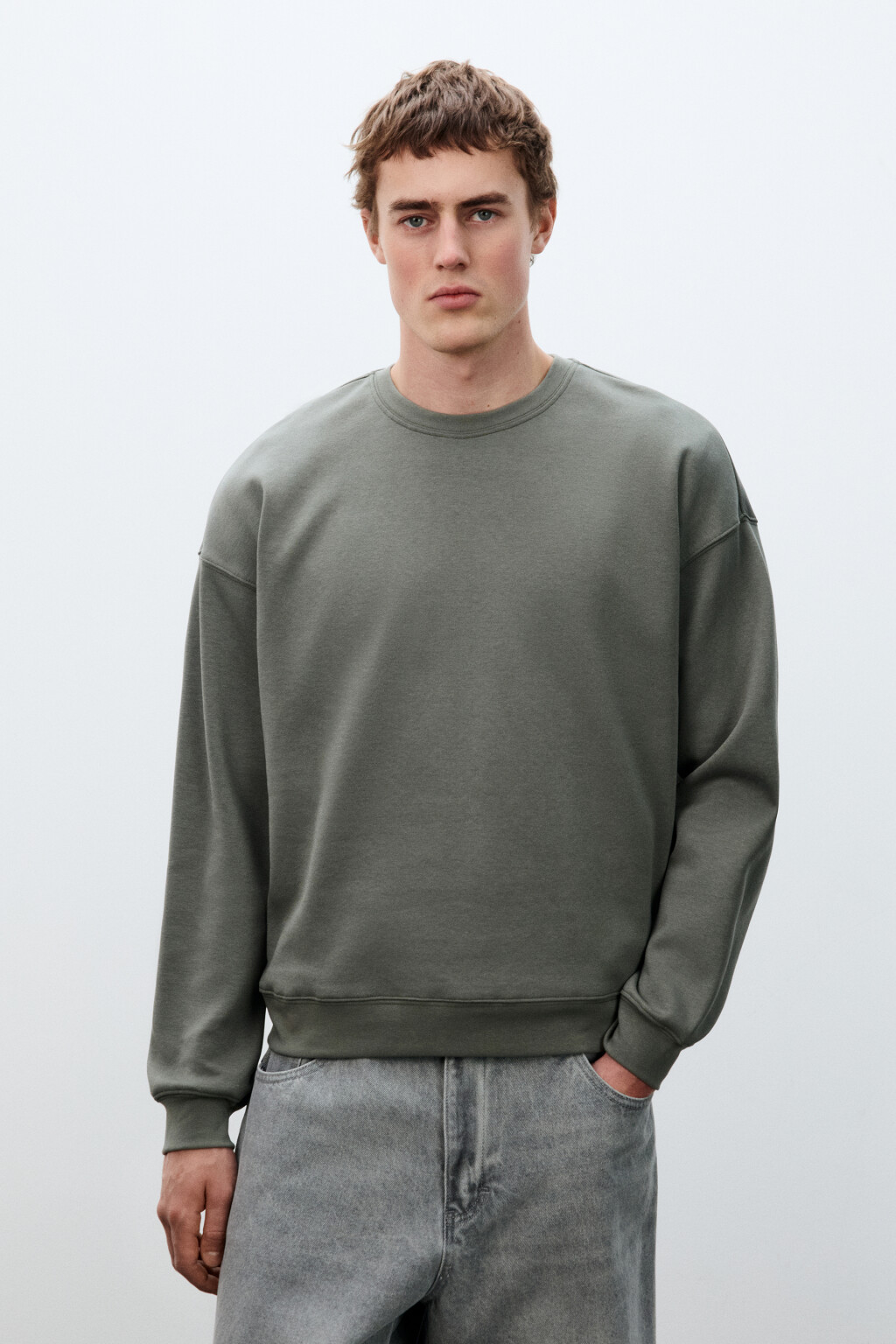 Свитшот базовый удлиненный - цвет зеленый - 2