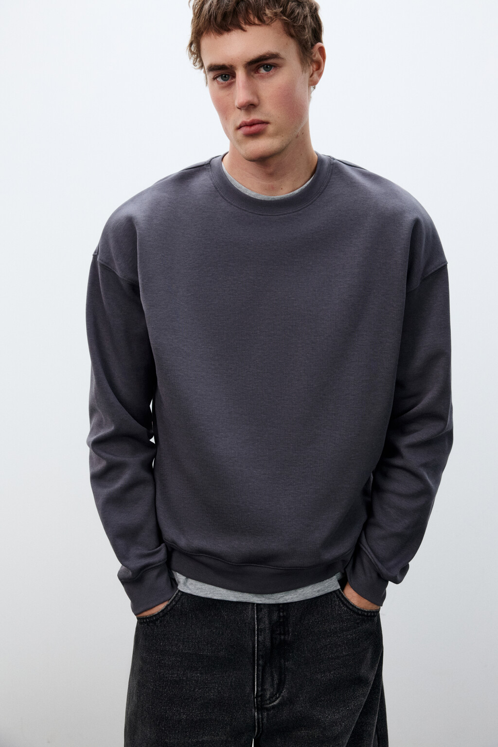 Свитшот базовый удлиненный - цвет серый - 1