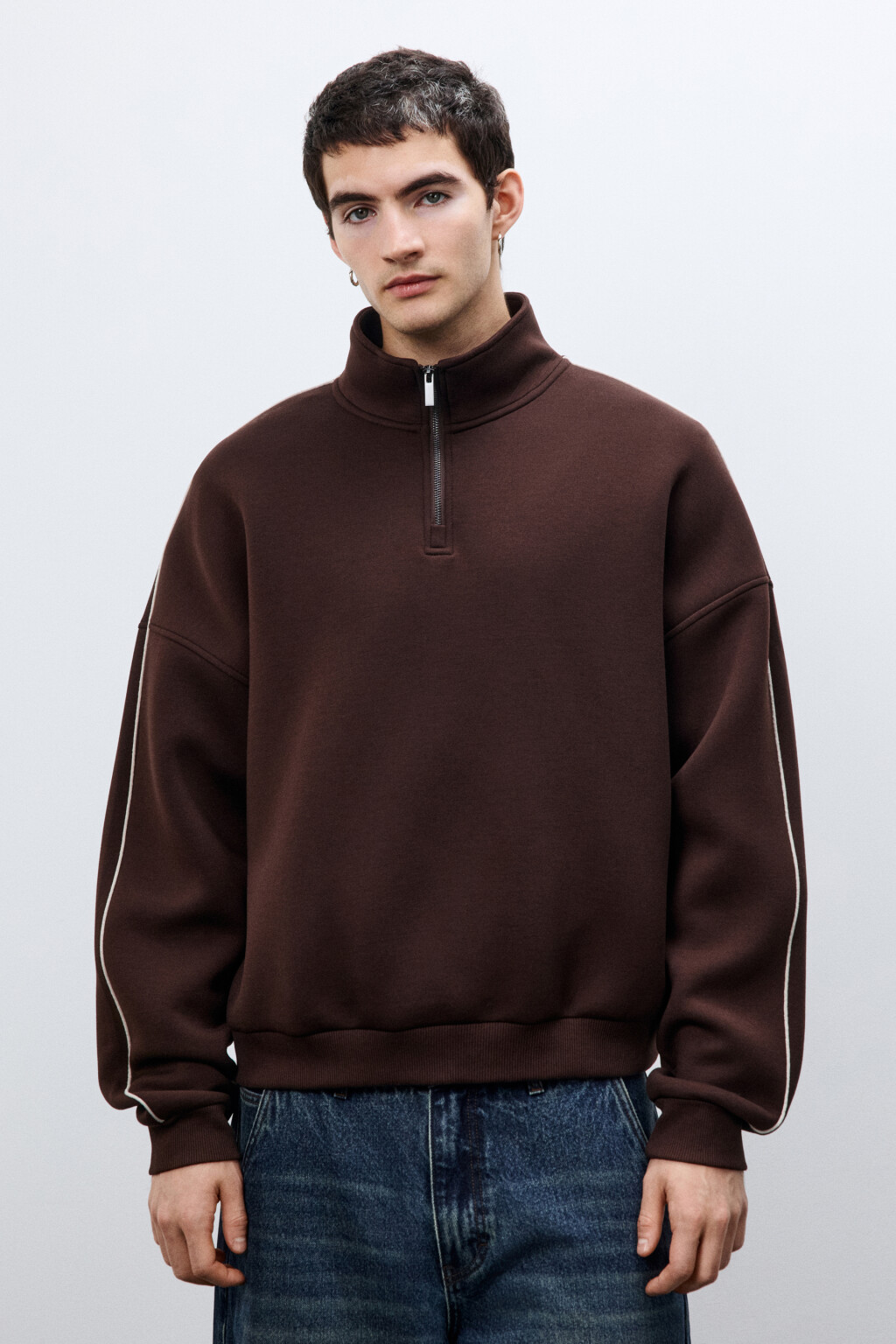 Джемпер с молнией на груди - цвет коричневый - 2