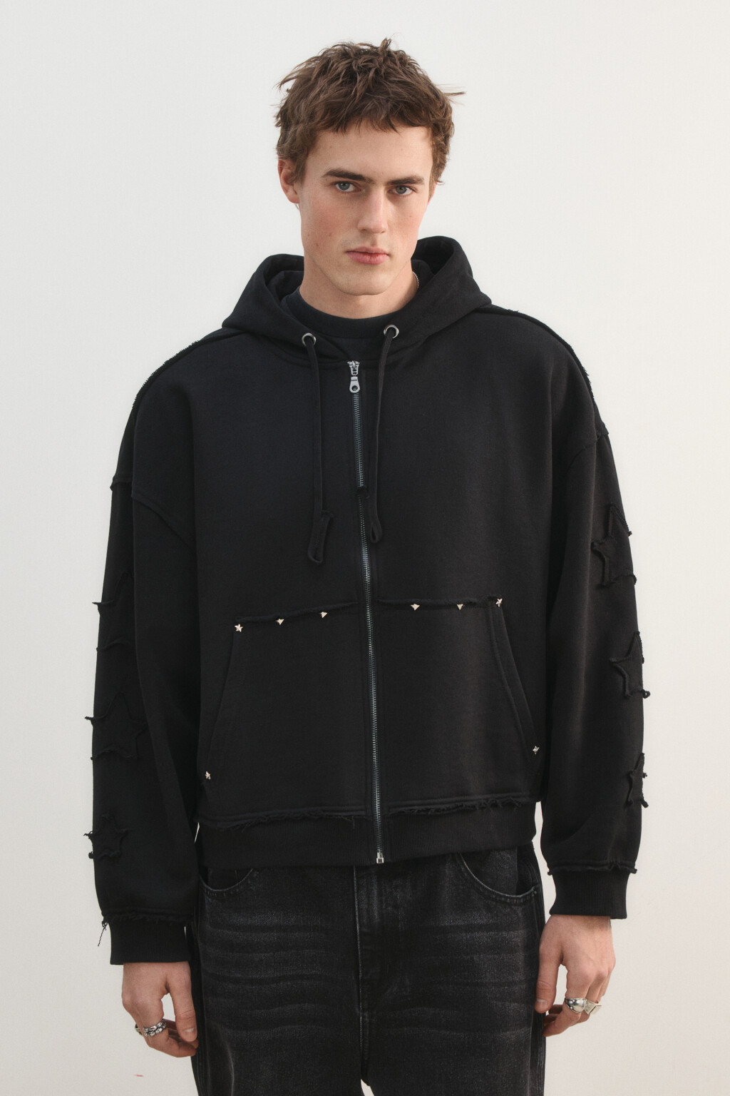 Худи-зипка из футера с принтом на спине - цвет черный - 3