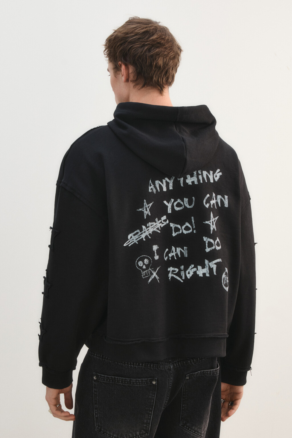 Худи-зипка из футера с принтом на спине - цвет черный - 4