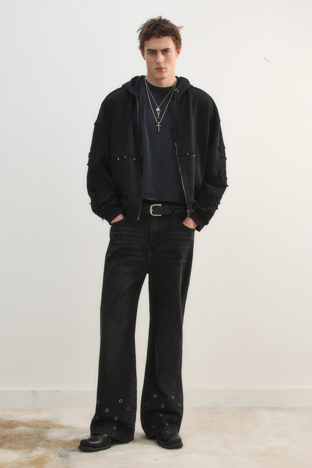 Худи-зипка из футера с принтом на спине - цвет черный - 5