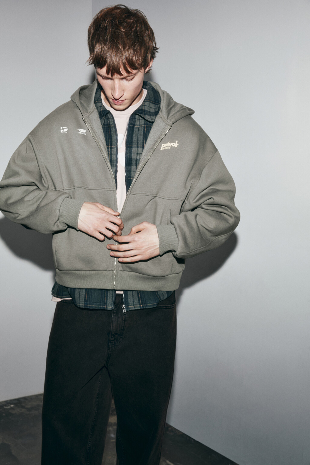 Худи-зипка oversize с принтом - цвет серый - 2