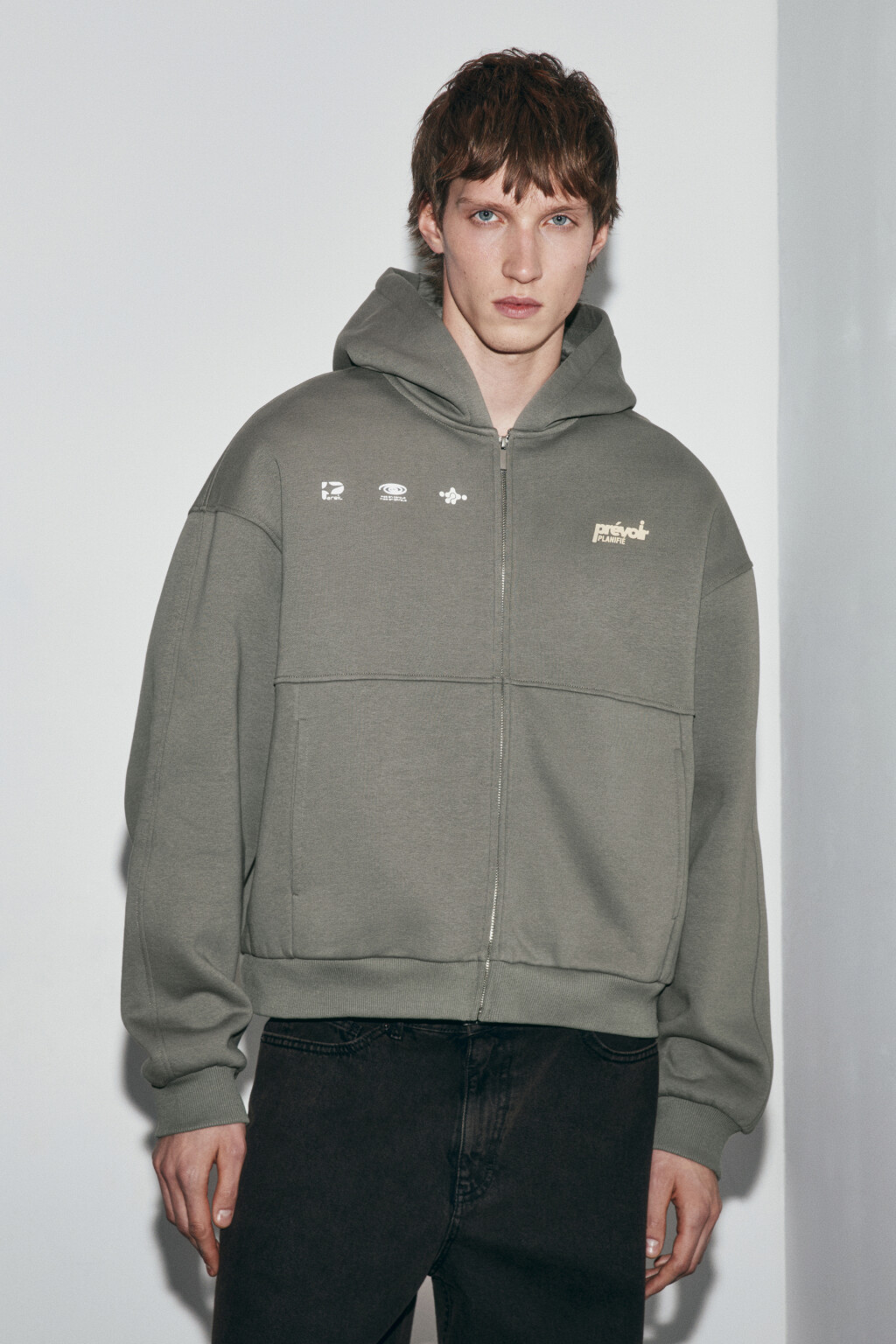 Худи-зипка oversize с принтом - цвет серый - 3