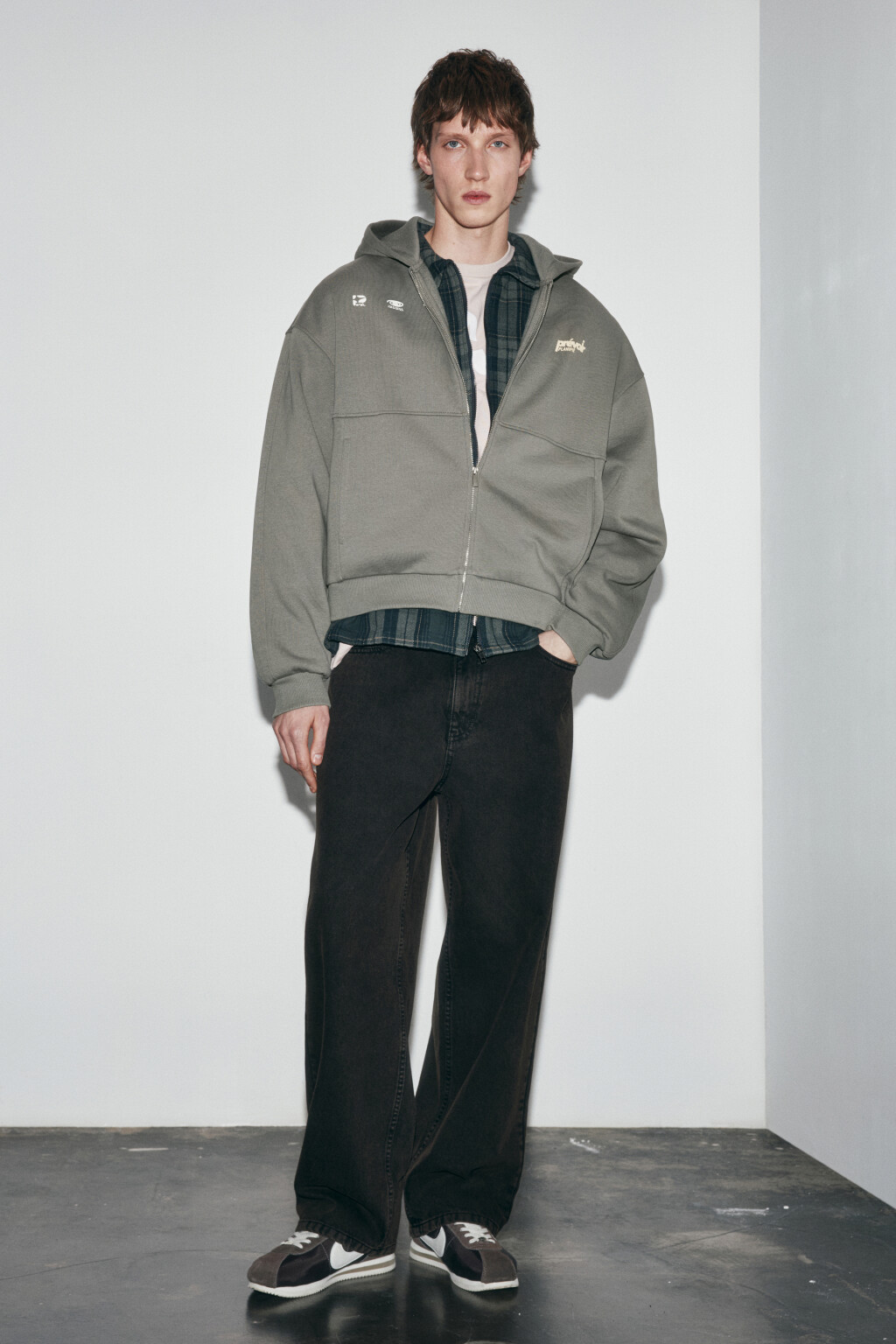 Худи-зипка oversize с принтом - цвет серый - 5