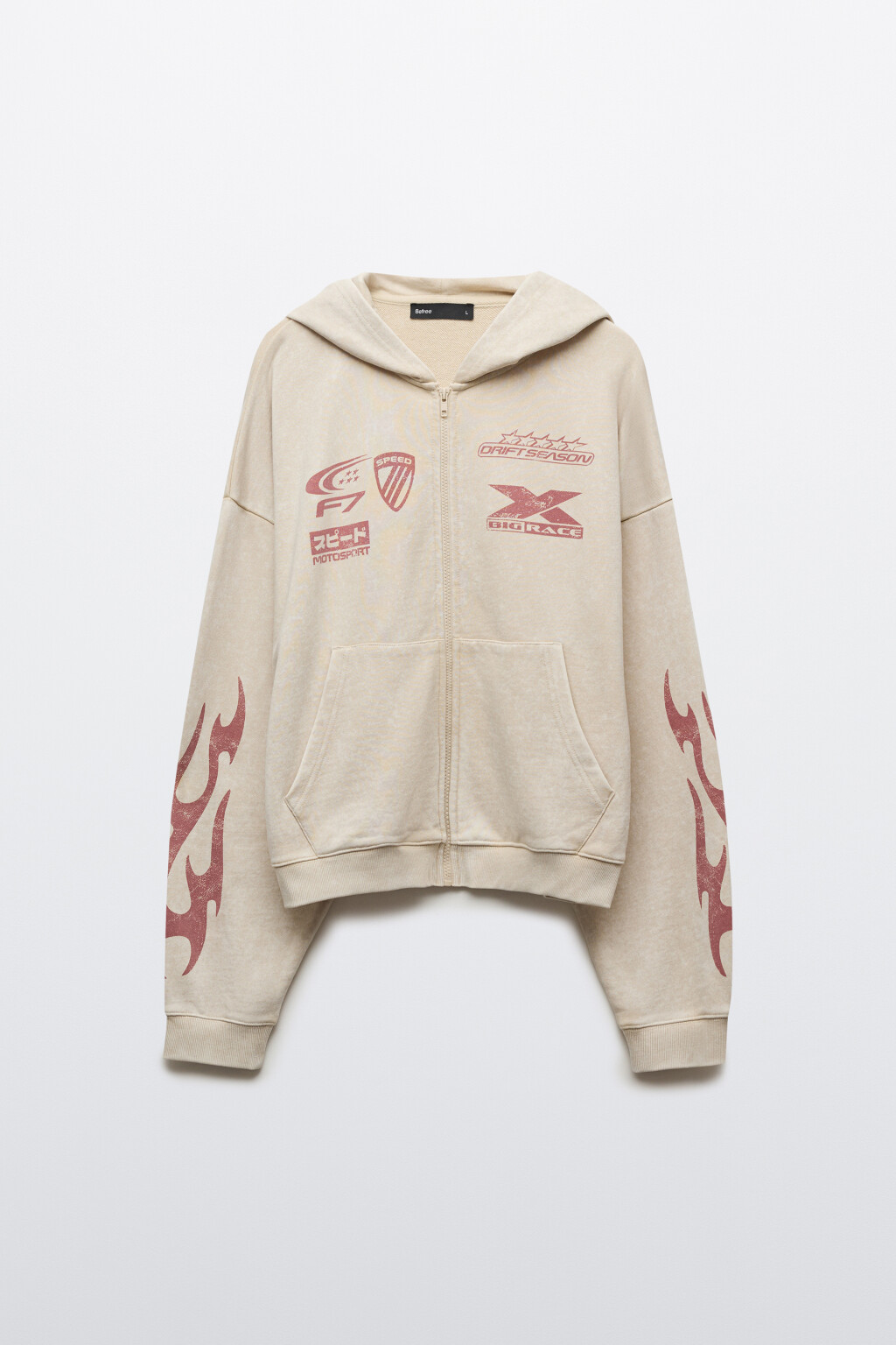 Худи-зипка оверсайз флисовая с принтом - цвет бежевый - 1