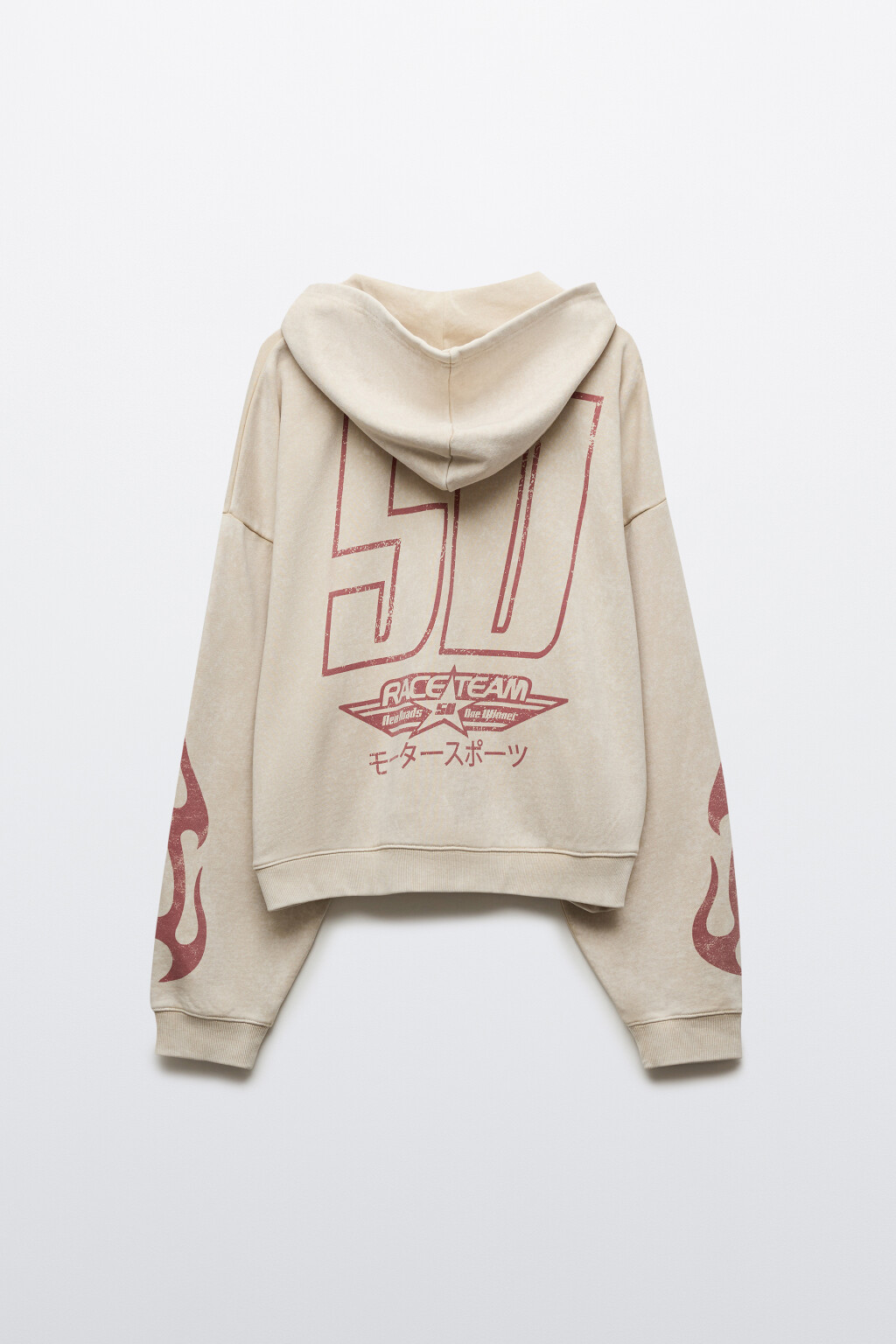 Худи-зипка оверсайз флисовая с принтом - цвет бежевый - 2