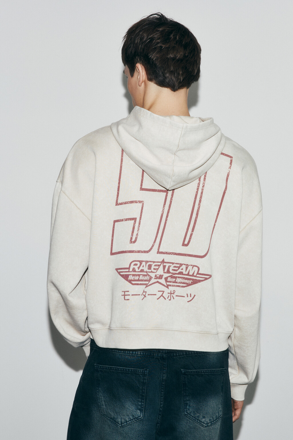 Худи-зипка оверсайз флисовая с принтом - цвет бежевый - 4