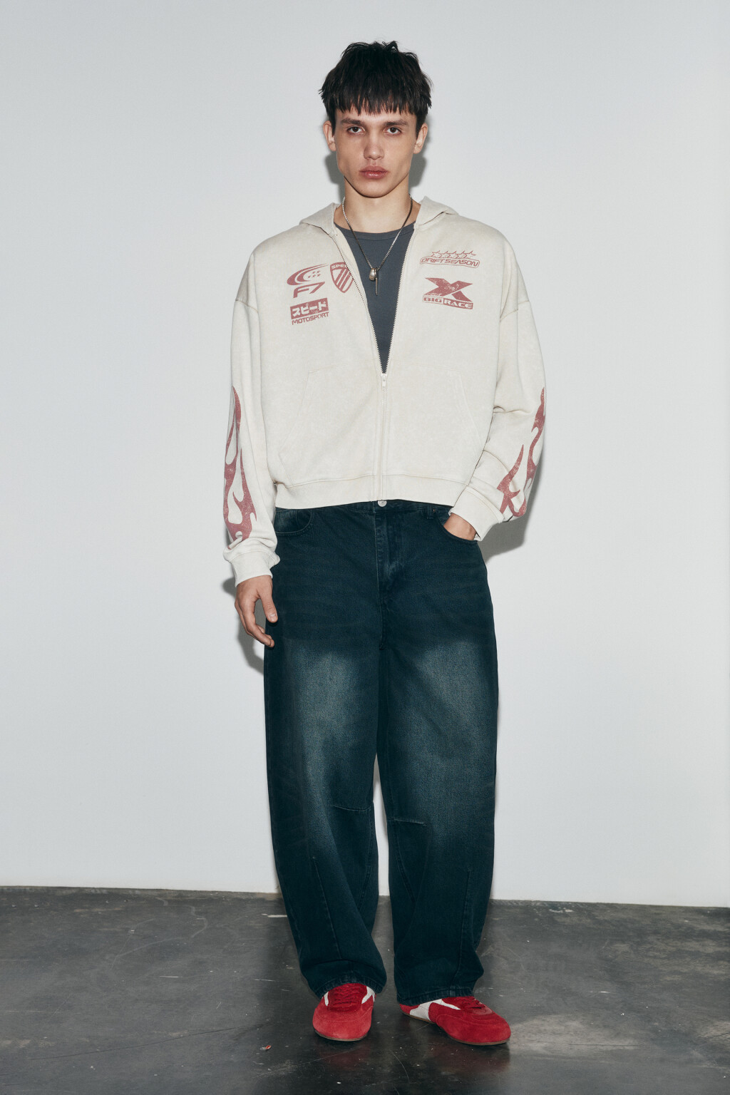 Худи-зипка оверсайз флисовая с принтом - цвет бежевый - 5