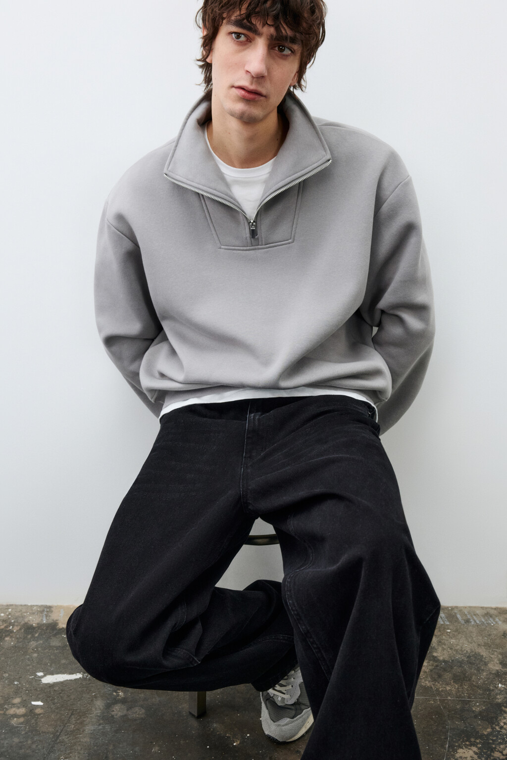 Худи из футера с воротником-стойкой на молнии - цвет серый - 1