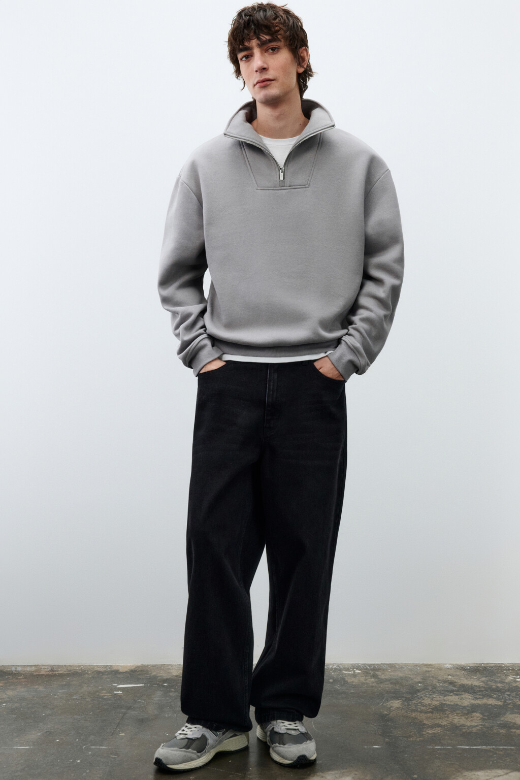 Худи из футера с воротником-стойкой на молнии - цвет серый - 2