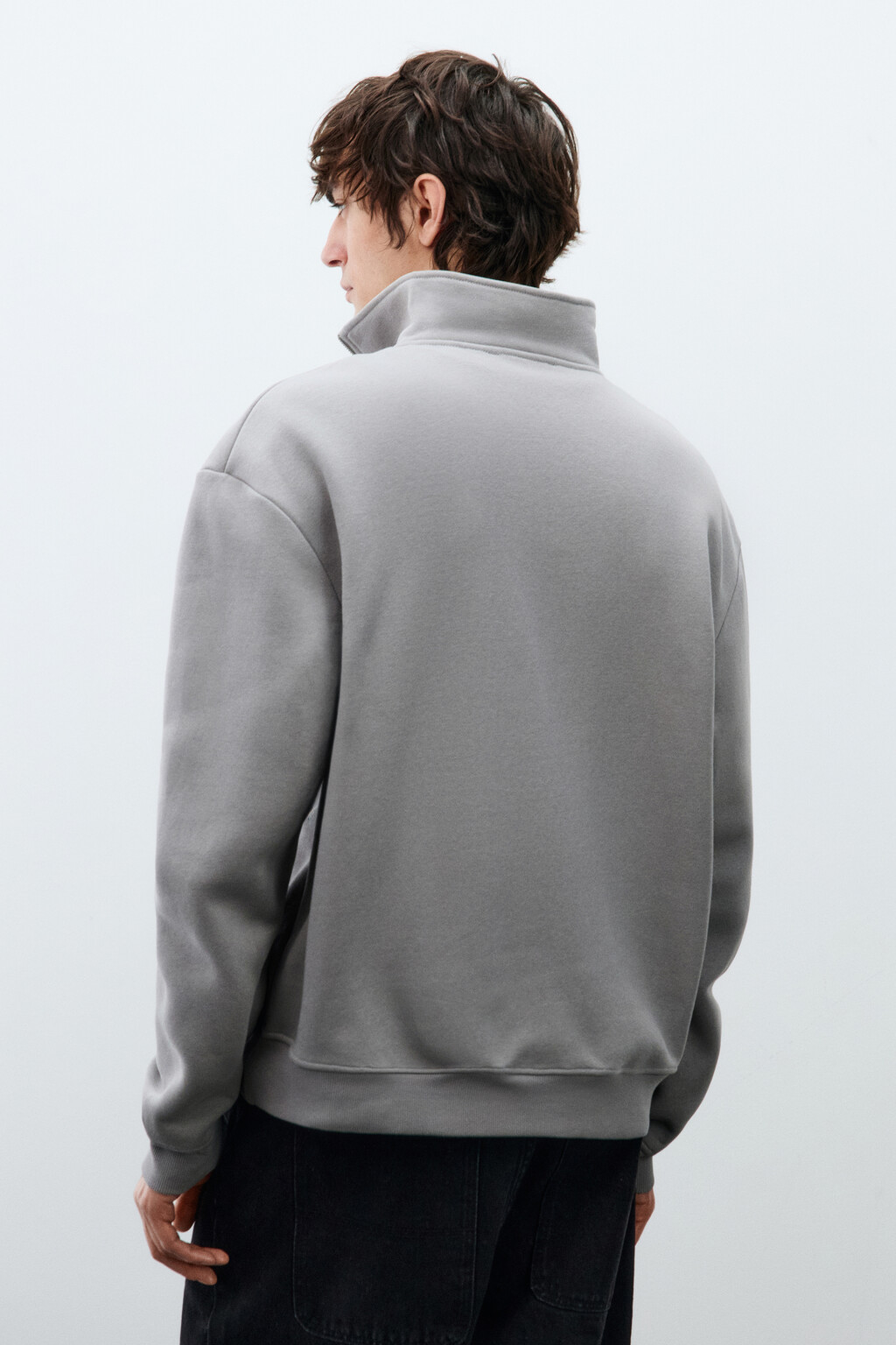 Худи из футера с воротником-стойкой на молнии - цвет серый - 4