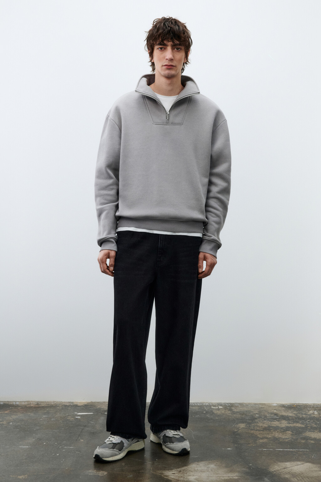 Худи из футера с воротником-стойкой на молнии - цвет серый - 5