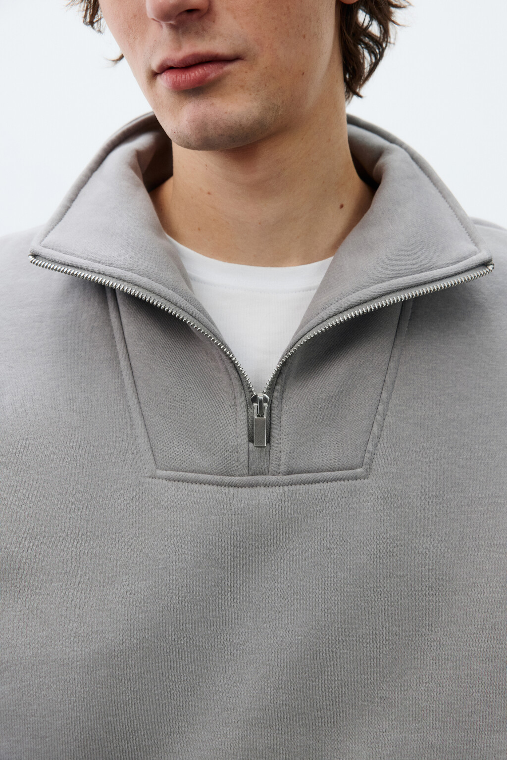 Худи из футера с воротником-стойкой на молнии - цвет серый - 6