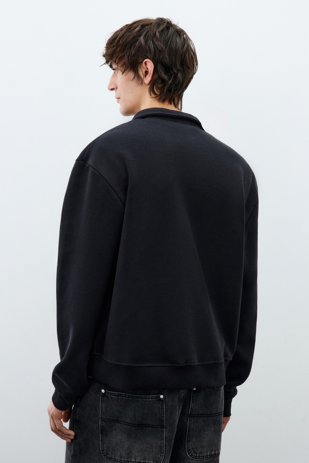 Худи из футера с воротником-стойкой на молнии - цвет черный - 4