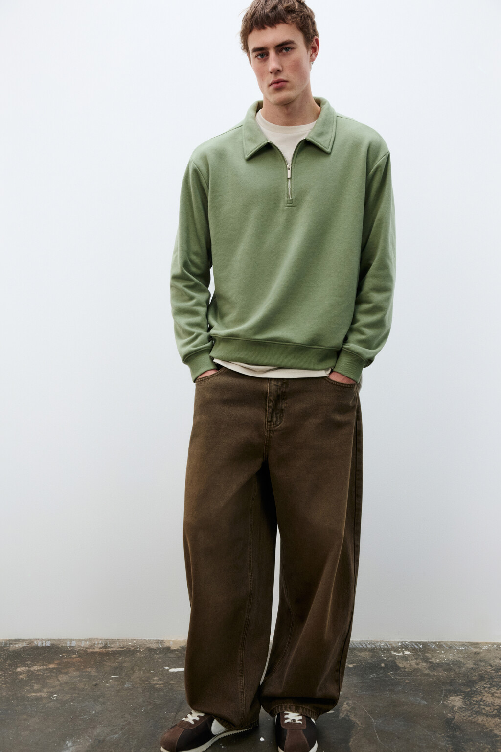 Худи из футера с воротником - цвет зеленый - 2