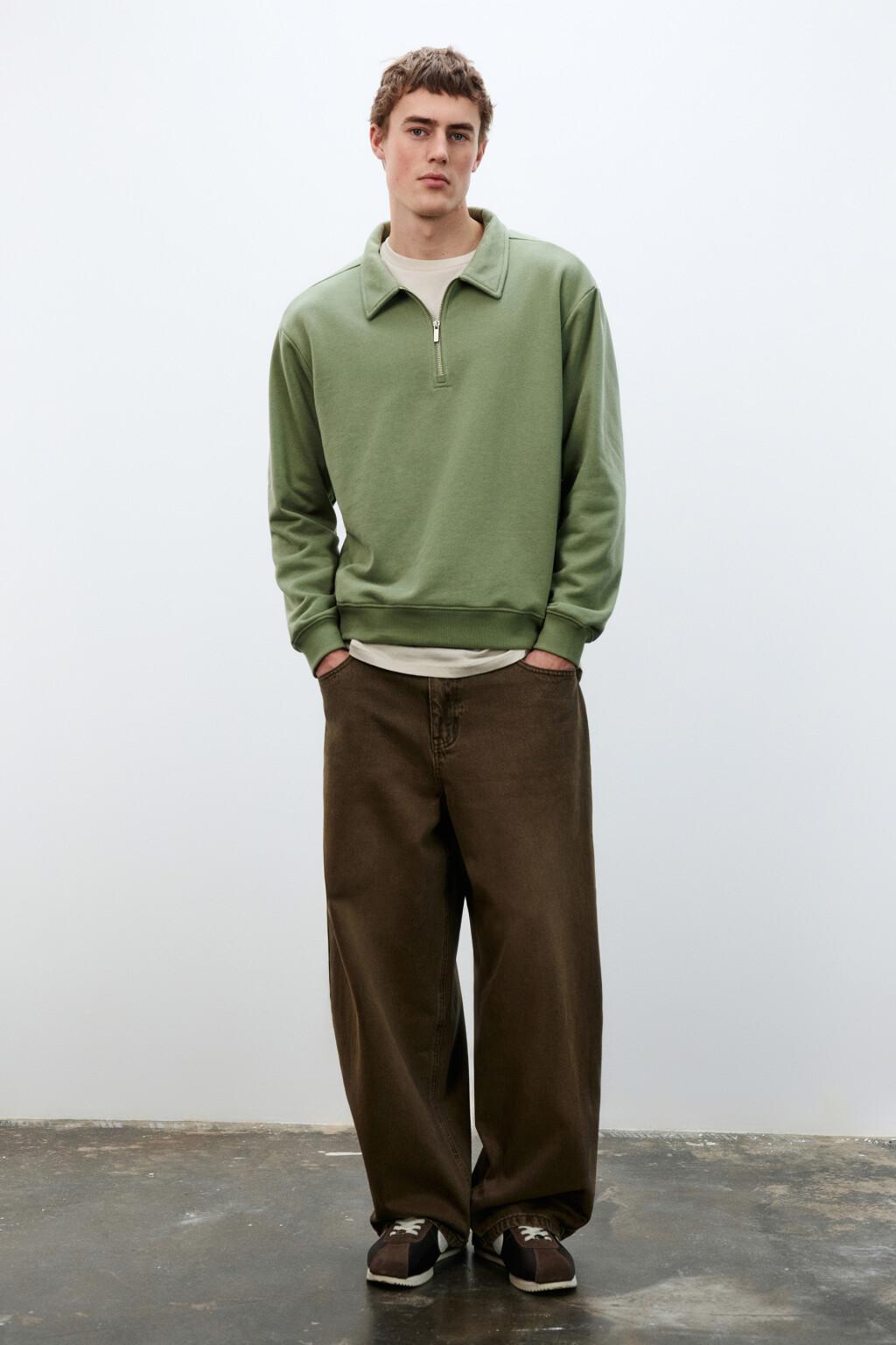 Худи из футера с воротником - цвет зеленый - 5