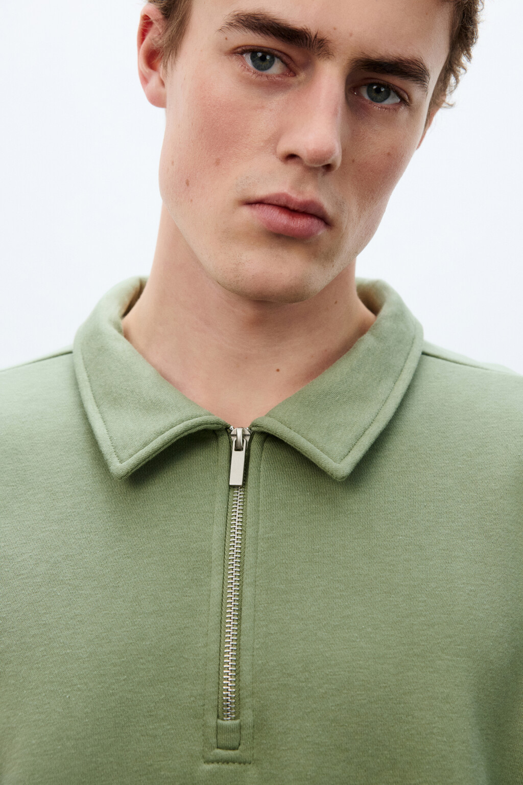 Худи из футера с воротником - цвет зеленый - 6