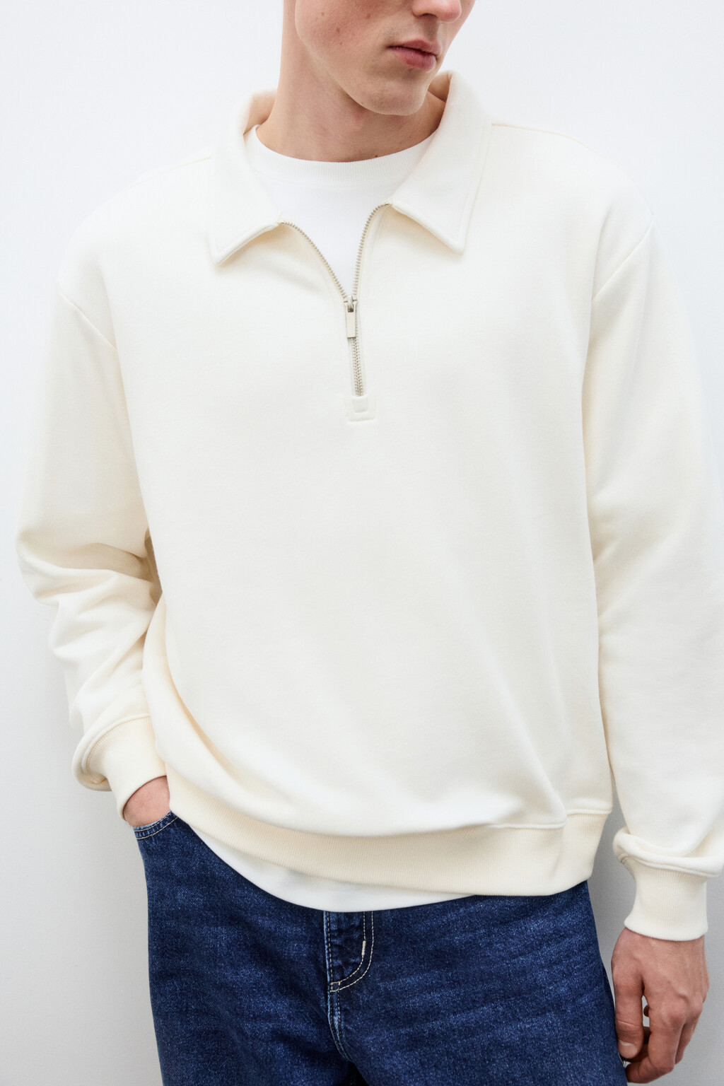 Худи из футера с воротником - цвет белый - 2
