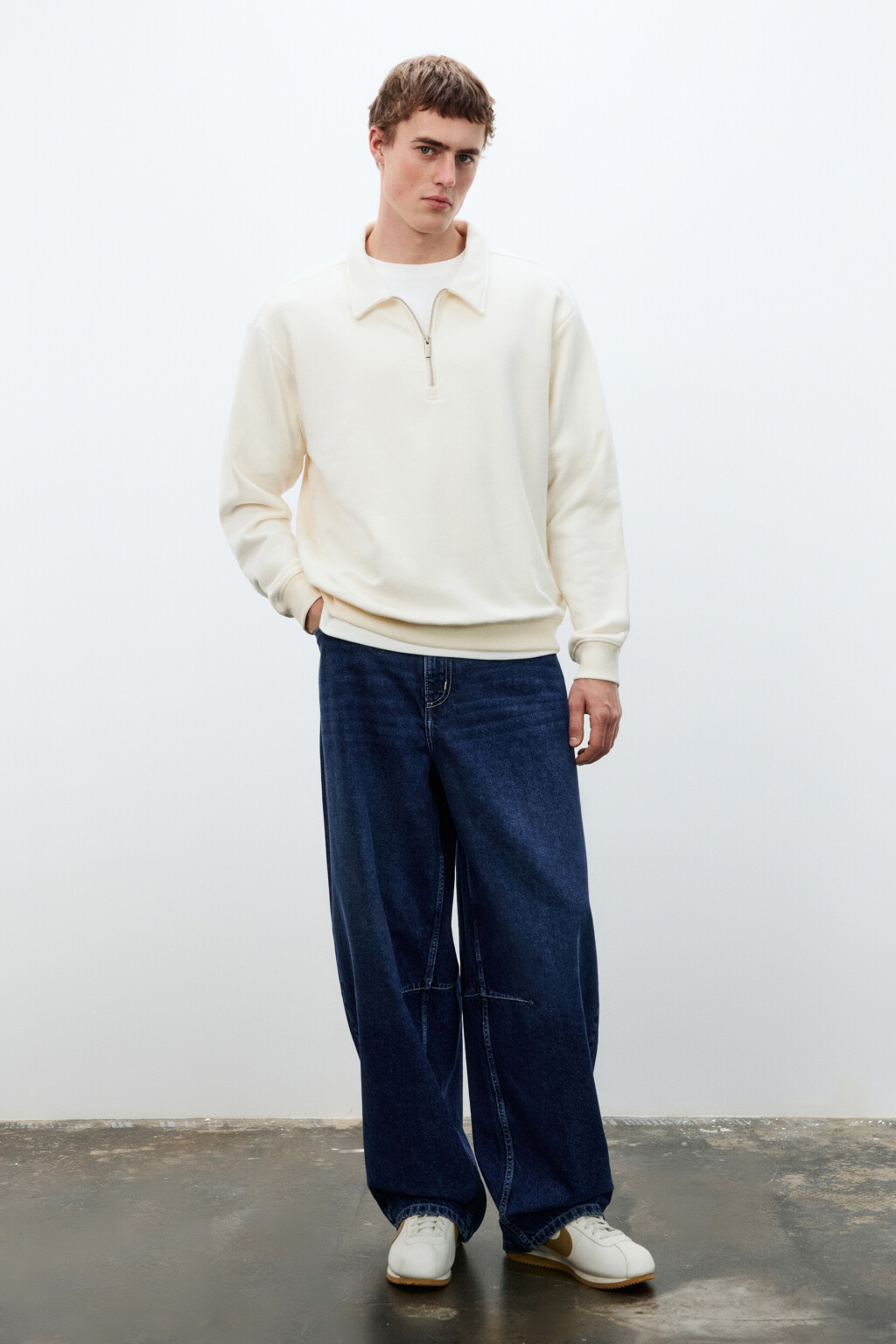 Худи из футера с воротником - цвет белый - 5