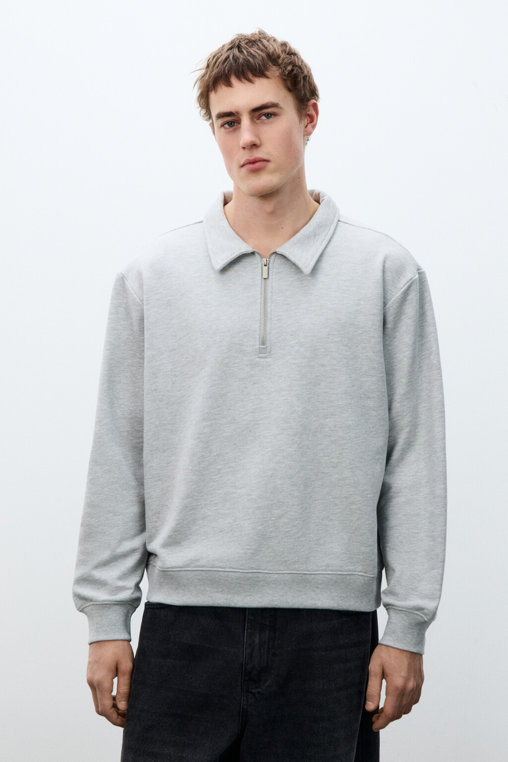 Худи из футера с воротником - цвет серый - 2