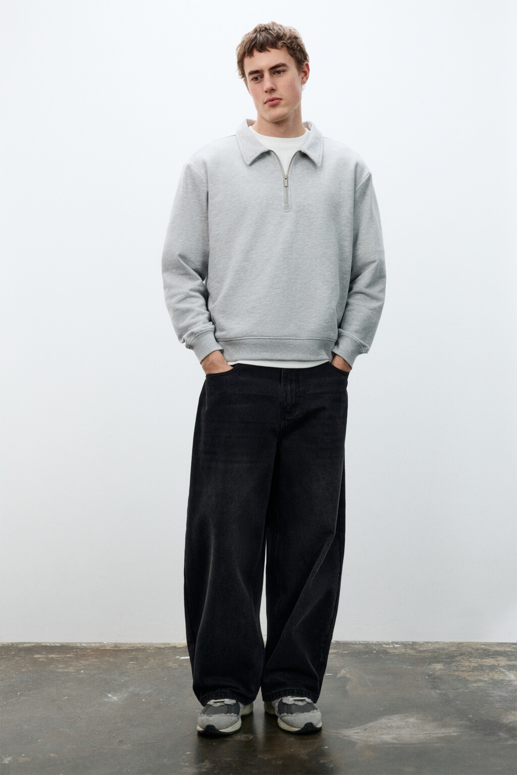 Худи из футера с воротником - цвет серый - 4