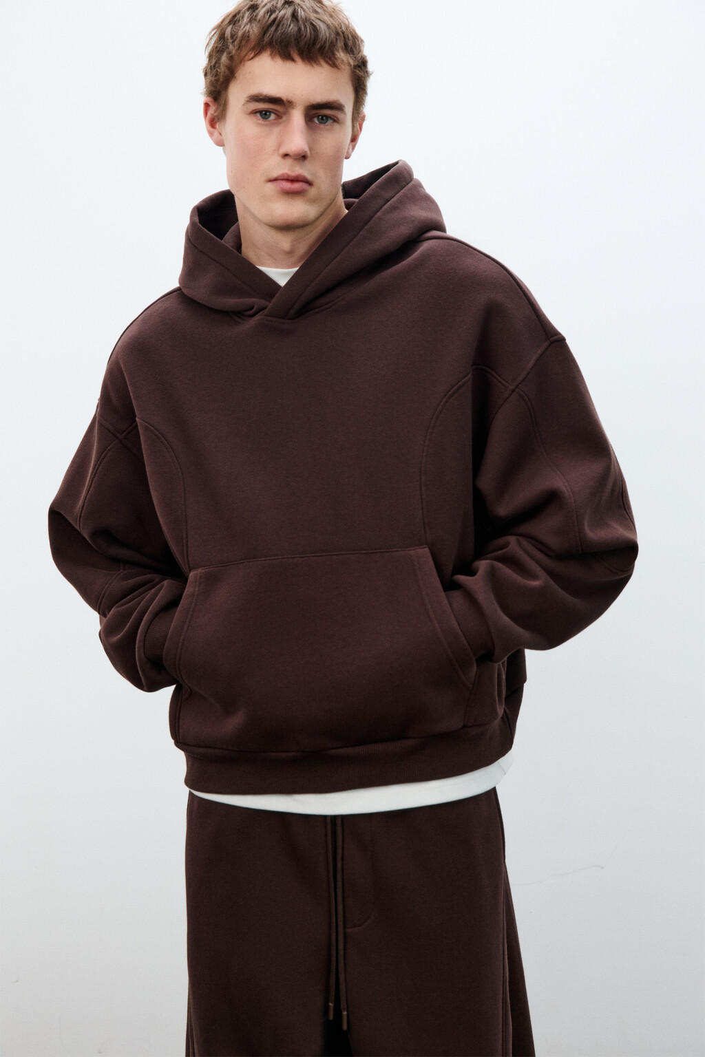 Худи базовая утепленная с капюшоном - цвет коричневый - 1