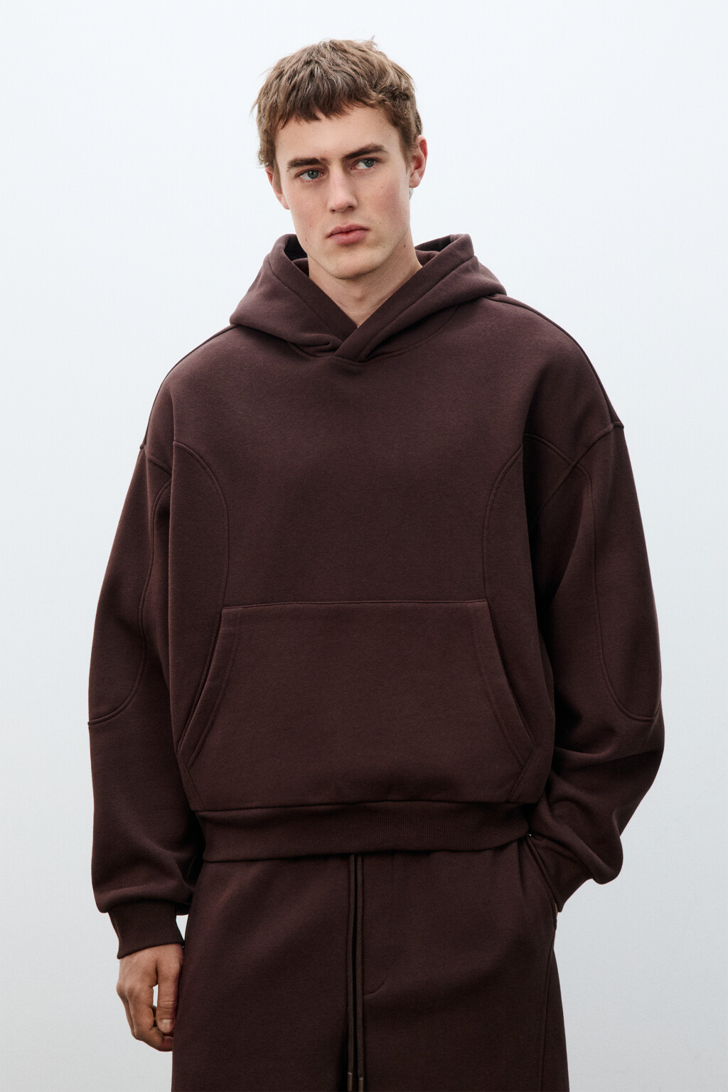 Худи базовая утепленная с капюшоном - цвет коричневый - 2