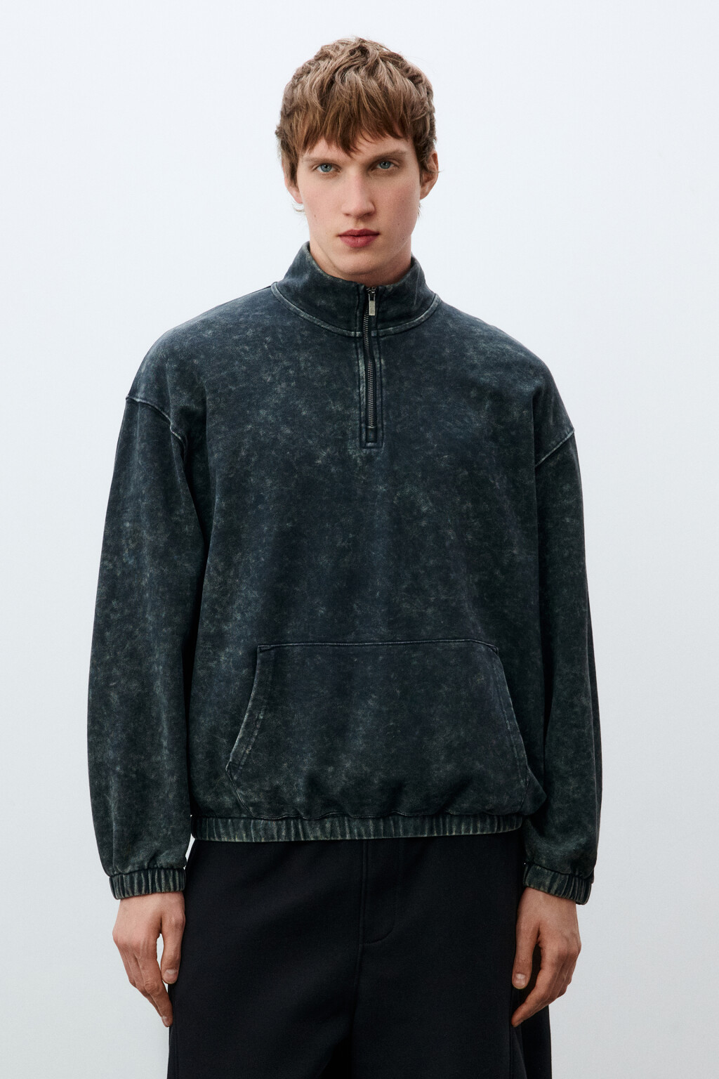 Свитшот из футера с вареным эффектом - цвет синий - 3