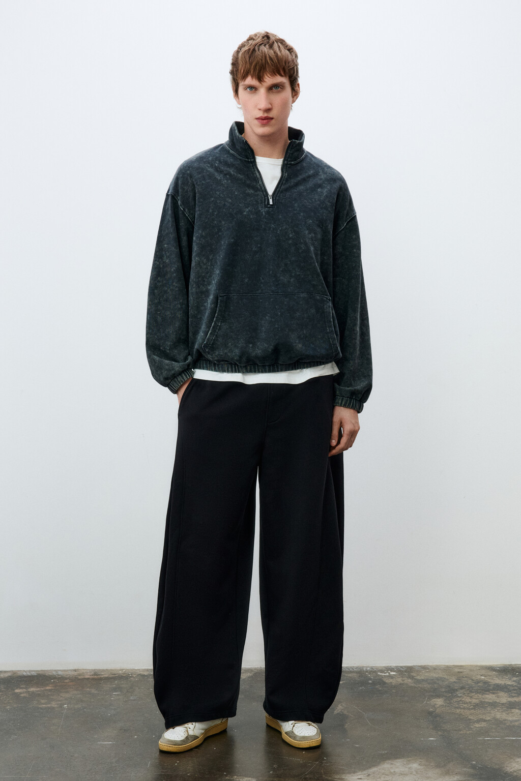 Свитшот из футера с вареным эффектом - цвет синий - 5