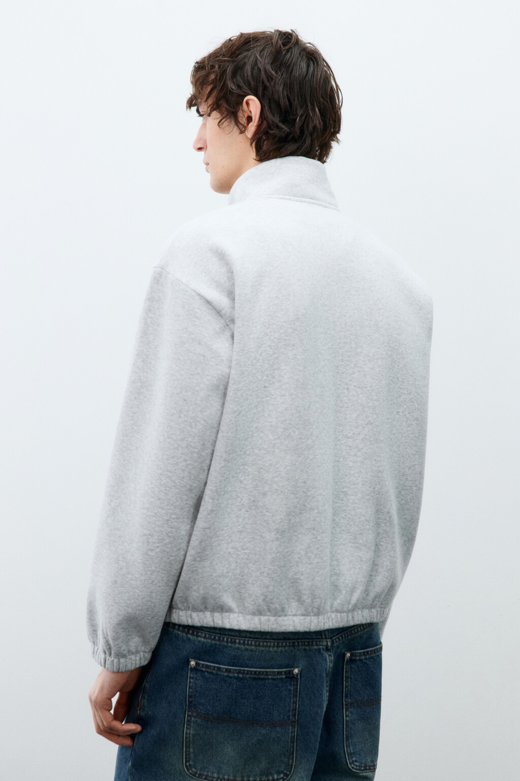Свитшот из футера с воротником-стойкой на кнопках - цвет серый - 3